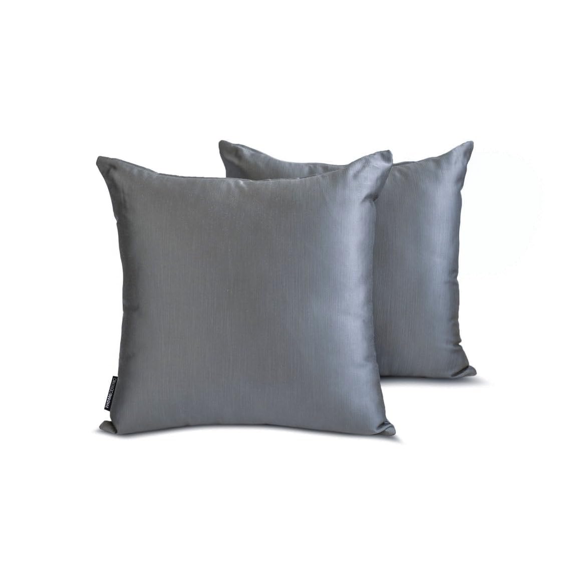 The HomeCentric Decorative Cushion Cases Silver Pack of 2, 60x60 cm (24"x24") Satin Solid Thow Cushion Case For Sofa, Solid Modern Style - Silver Gray Slub Satin โ image 1