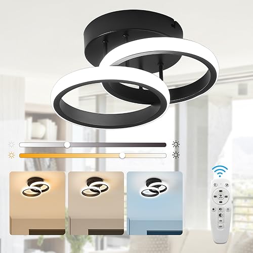 EIDISUNY Dimmable Ceiling Light LED Modern Circle LED Ceiling Lamp with Remote Control, 3 Colour Temperature, Ceiling Lighting Fixture for Kitchen Bedrooms Hallway Office Living Room - 22W Black.