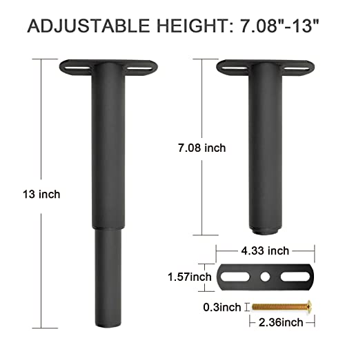 4Pcs Adjustable Metal Bed Frame Support Legs, Bed Frame Center Slats Heavy Support Leg, Extra Durable Steel Furniture Feet, For King Bed, Sofa, Table, Furniture Cabinet Replacement Parts (7.1"-13") #TOP1