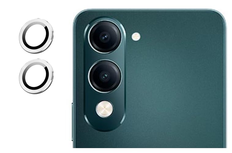 Image of imluckies Camera Ring Lens Protector (Aluminum with Tempered Glass) Compatible for Vivo Y19E - Silver (Pack of 2 rings)