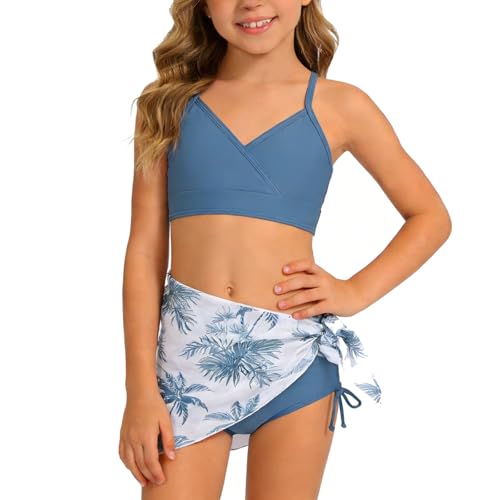 Maillot de bain pour filles ensemble tankini 3 pièces avec t-shirt manches longues imprimé pour enfant