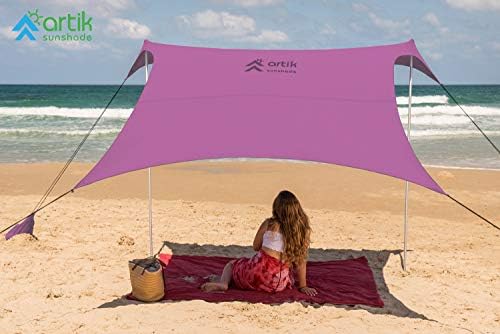 Family Beach Sunshade, with Sandbag Anchors, Simple & Versatile. SPF50, Lycra SunShelter for The Beach,Camping and Outdoors. (Bellflower, Large)