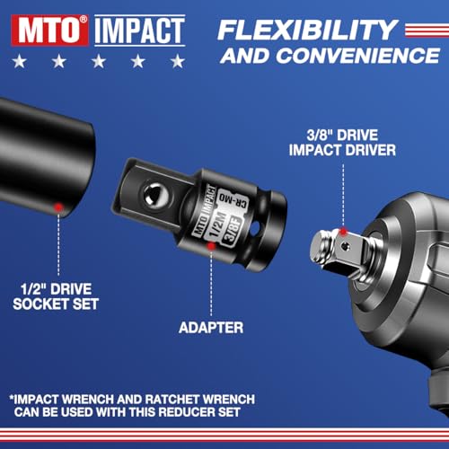 Image of MTO 2-Piece 3 /8 inch Female to 1 /2 inch Male Impact Socket Adapter Set, 3 /8 inch Drive Impact Driver Conversions for Impact Wrench, Chrome Molybdenum Alloy Steel (Pack of 2)