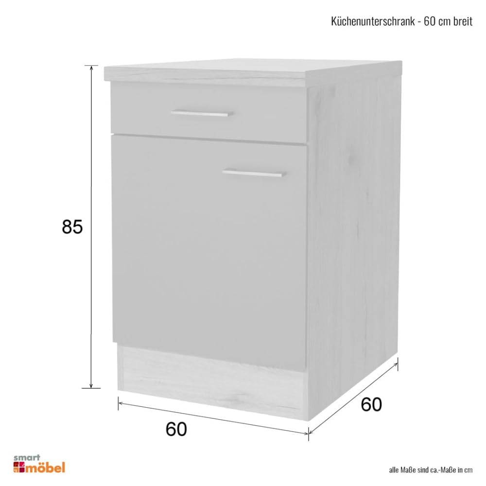 Küchenunterschrank Witus 60 cm mit Arbeitsplatte – Weiß – mit Schublade und Tür