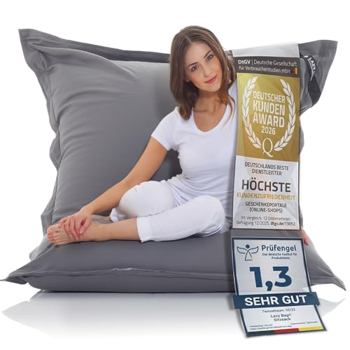 LAZY BAG Original Riesen-Sitzsack Cotton XXL 180x140cm mit 400L | hautfreundliches Baumwolle Sitzkissen 2-in-1 relaxtes Sitzen & Liegen | Perfekte Ergonomie Dank 4 Mio. EPS-Perlen | waschbarer Bezug