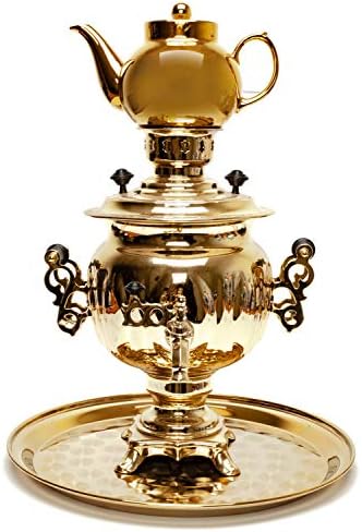 Acorn Electric Gold Samovar Kettle with Teapot and Tray