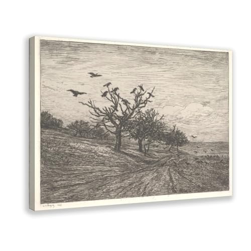 Impression sur toile arbre et corbeaux Daubigny déco bureau 20x30