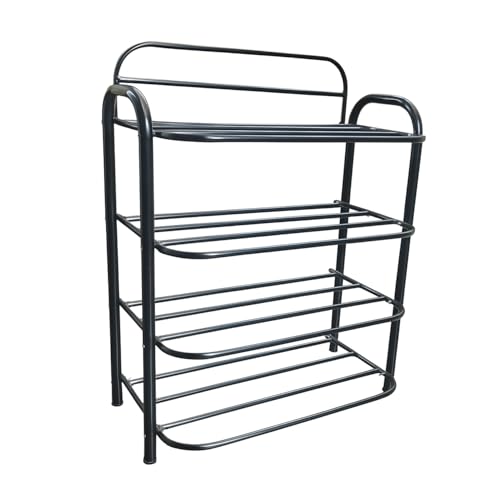 Iron Metal Shoe Rack (4 Shelves) | Premium Multipurpose Shoe/Slippers/Books/Clothes Open Shelves Stand for Home and Office, Easy to Move & Assemble Footwear Rack (Black) (Small)