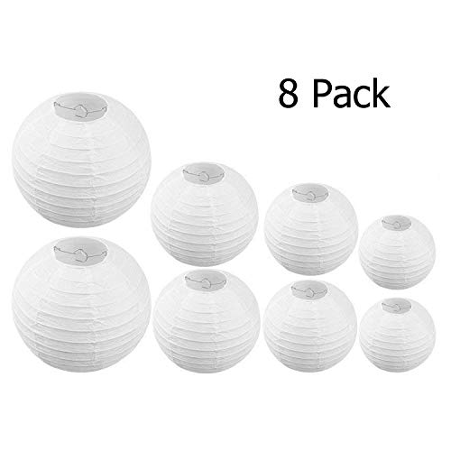 Preisvergleich Produktbild 8X Papierlaterne Laterne Lampions Rund Lampenschirm Papierlampen Hochzeit Party Wohnungsdeko Hängedeko Raumdeko Geburtstag Party Feier,weiß in 4 Größen(2x 6", 2x8", 2x10", 2x12")