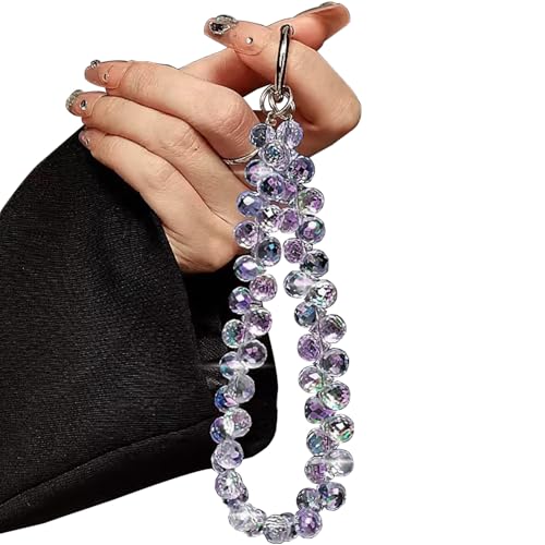 Image of TENOC Beaded Phone Wrist Strap, Purple | Cellphone Lanyard Chain, Sparkling Wristlet Bracelet, For Women