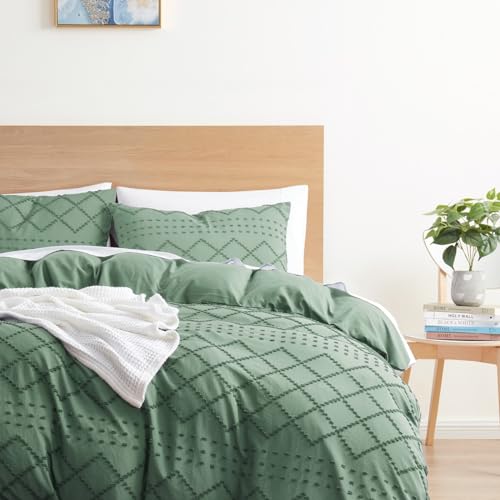 Image of Hearth & Harbor Boho Bedding Sets & Collections - Boho Duvet Cover Twin, 2 Piece Twin Duvet Cover Set, Double Brushed Green Duvet Cover with Zipper Closure, 1 Duvet Set 68x90 inches and 1 Pillow Sham