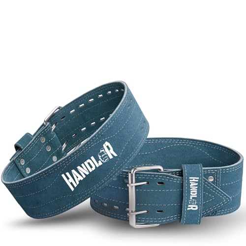 Image of Handler 100 percent all Leather Powerlifting Gym Belt- 5.5 mm | Weight Lifting Belt for Heavy Workout for Men & Women | Professional Heavy Weight Lifting (Teal Denim, Large)
