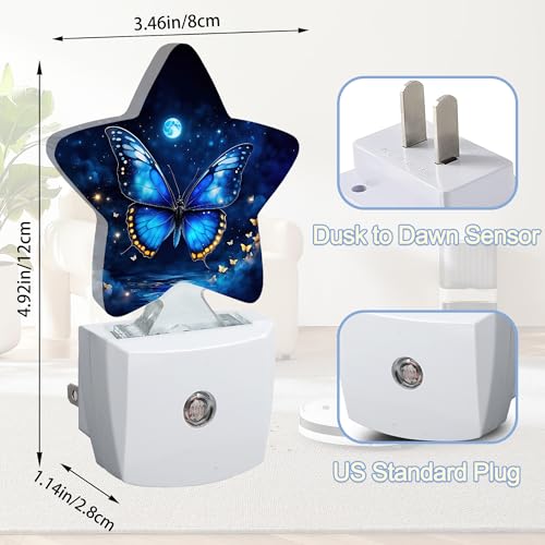 Image of Blue Butterfly Moon Dusk to Dawn Star Night Light,Starry Sky Smart Sensor Nightlight for Bedroom Kitchen Hallway Stairs,Plug-in Energy Efficient Decor Desk Lamp Women Men Gifts