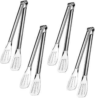 Kitchen Tongs, 4Pcs Food Buffet Tongs 9'' and 12'' Heat Resistant Handle Clip, Stainless Steel Serving Tongs for Barbecue Cooking Salad Serving and Frying