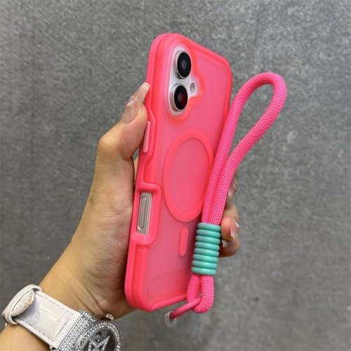Coque magnétique iPhone 16 rigide avec dragonne bicolore chic