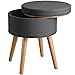 tectake 800836 Sitzhocker mit Stauraum in Leinenoptik, bis 300 kg belastbar, rund, Deckel abnehmbar, gepolsterter Hocker, Beine aus Buche mit Filzgleitern (Dunkelgrau | Nr. 403970)