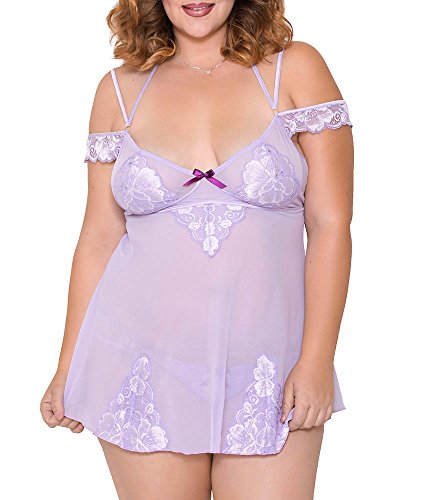 iCollection Lingerie Plus Size Off-The-Shoulder Babydoll Set (1X)