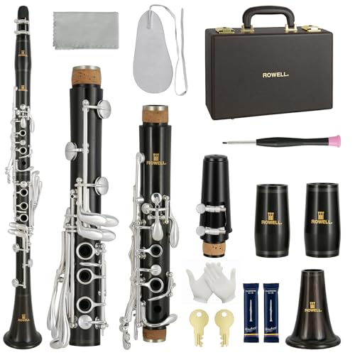 ROWELL 18 Key Bb Clarinet with Eb/Ab Lever & African Blackwood Wood Body Professional Rich Tone for...