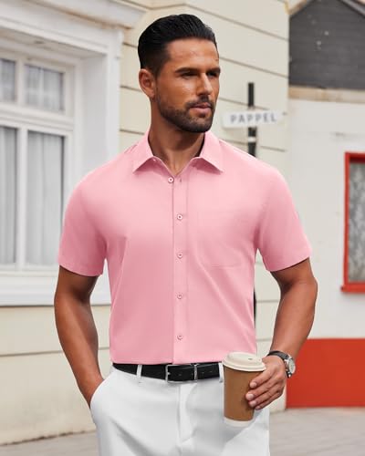 Image of Alimens & Gentle Men's Short Sleeve Dress Shirts Wrinkle Free Untucked Casual Button Down Shirt