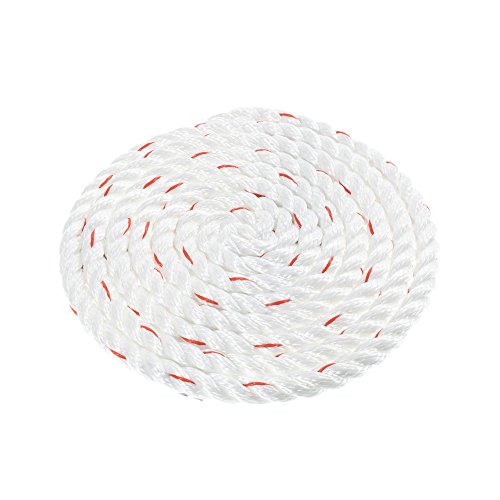 Twisted 3 Strand PolyDac Combo Utility & Towing Rope - White with Red Tracer – 3/8, 1/2, 5/8, 3/4, 1, 1-1/2, 2 inch Diameters in 10, 25, 50, 100, 250, 300, 500, 600 Feet