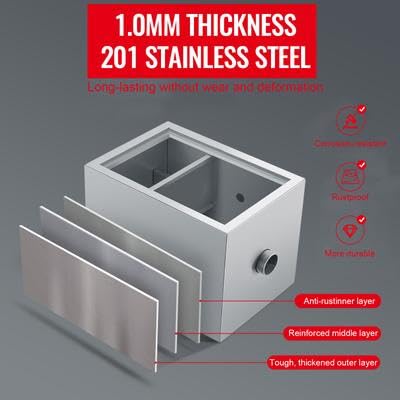Happybuy Commercial Grease Trap - 8 LBS, Top Inlet, Under Sink, Stainless Steel, 2.8 GPM, for Restaurant, Canteen, Home Kitchen