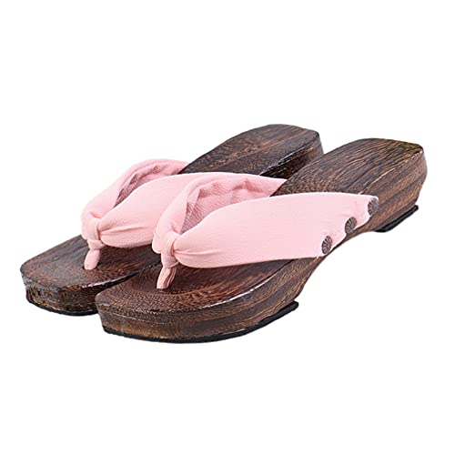 Holibanna Sandálias japonesas de madeira tamancos tradicionais japoneses Geta rosa, rosa, 6