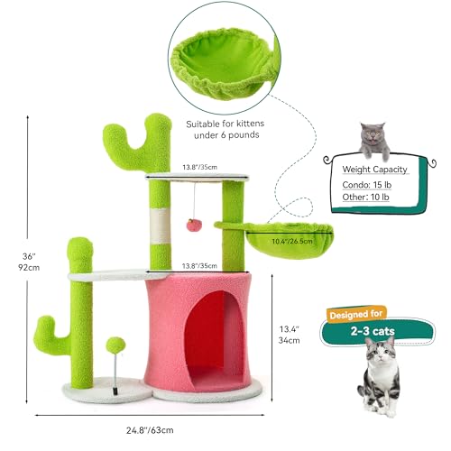 Árbol para gatos YITAHOME 36 in verde y rosa miniatura 2