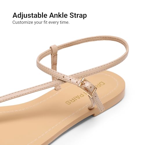 DREAM PAIRS DREAM PAIRS Women's Strappy Flat Sandals for Women Comfortable Open Square Toe Sandals Dressy Beach Thong Cute Wedding Summer Ankle Strap Sandals,Size 7.5,Nude,SDFS26001W