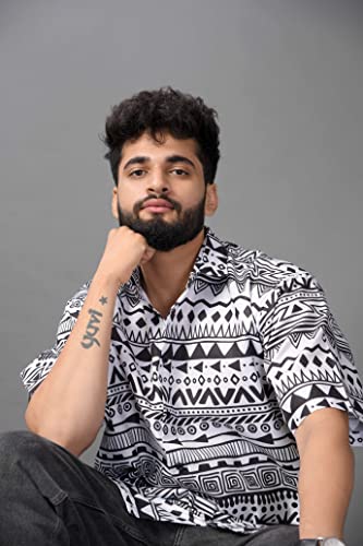 Image of BROWN CULTURE Men Relaxed Fit Casual Shirt | Cotton Blend Loose Fit Oversized Shirts for Men | Trendy Half Sleeve Oversized Printed Shirts | Fashionable Summer Graphic Shirt