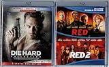Die Hard Complete Movie Collection Blu-Ray & RED / RED 2 Blu-Ray; Bruce Willis Blu-Ray Bundle