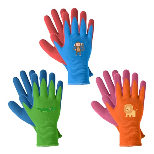 MIG4U Kids Gardening Gloves 3 Pairs, Rubber Coated Work Gloves
