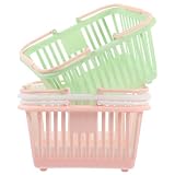 STOBOK プラスチック製取っ手付き収納バスケット 大容量シャワーバスケット兼用 野菜果物整理用 家庭用 キッチン収納用品 3個セット