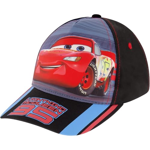 Disney Little Cars Toddler Baseball Hat for Boys Size 2-4 or 4-7 Lightning McQueen Kids Cap, Black, 2-4T