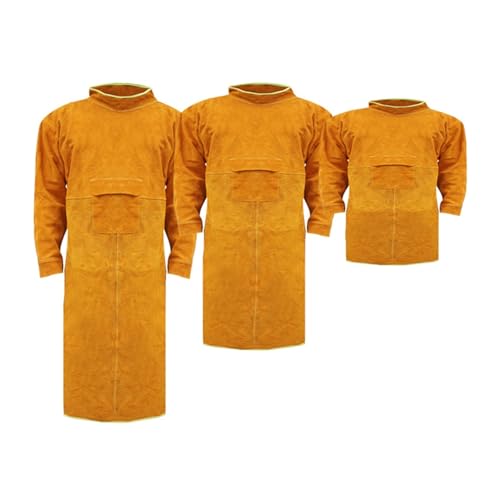 HEALBYBLE Tablier de travail en cuir vachette, vêtement protection for soudeur, résistant à la chaleur et au feu, avec manches, Tenue de sécurité(120CM)