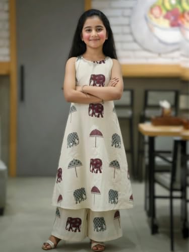 Image of Girls Kids Kurta Palazzo Set | Kids Kurta Salwar Suit Set | Ethnic Top & Palazzo Set for Kids Girls