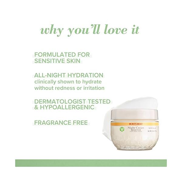 Burts-Bees-Night-Cream-for-Sensitive-Skin-18-Oz-Package-May-Vary Burt's Bees Calming Night Cream With Aloe and Rice Milk, Face Moisturizer For Sensitive Skin Infuses Skin With Moisture While You Sleep, 98.8 Percent Natural Origin Skin Care, 1.8 oz. Tub