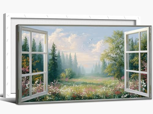 SHMAO Large Spring Window Pictures Wall Art, Nature Canvas Wall