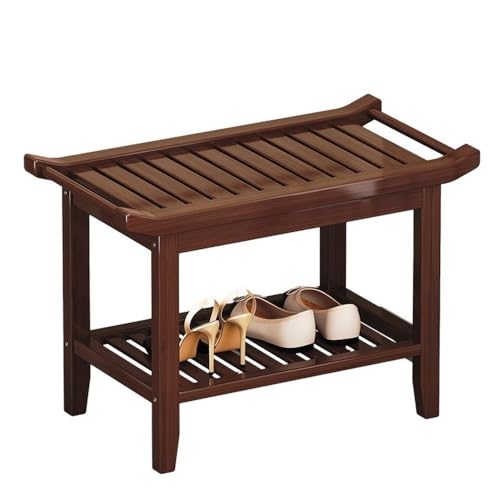 Banc à chaussures en bois avec poignées latérales et rangement à 2 niveaux