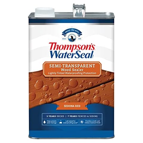 Thompson’s WaterSeal Semi-Transparent Waterproofing Wood Stain and Sealer, Sedona Red, 1 Gallon Cover