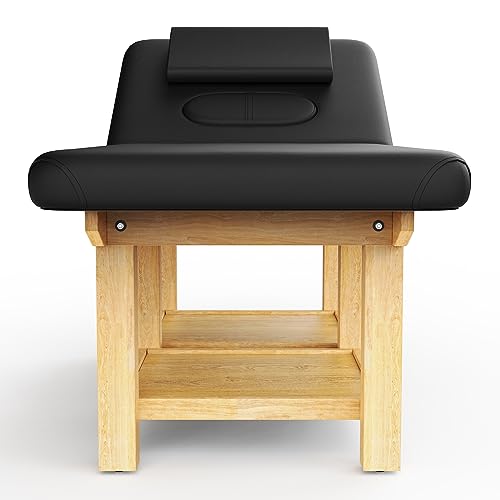 Wood Wide Stationary Massage Table for Treatment Table Physical Therapy Table Spa Facial Bed, PU Leather 31.5'' W × 75'' L Heavy Duty Professional Stationary Massage Bed - Black Segmented Structure