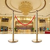 UMJIGF Stanchion Rope Crowd Control Barriers Safety Rope Red Black Velvet Ropes and Posts 5 Ft/1.5 M, Stainless Steel Stanchion with Ball Top, Crowd Control Barrier for Theaters,Gold Pole