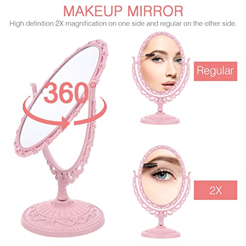 Espejo de Maquillaje Vintage con Base 360º Rosa miniatura 2