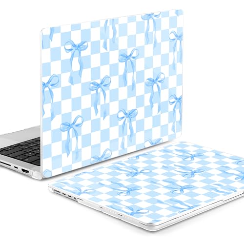 Image of MEEgoodo Case for M5 MacBook Pro 16 inch Case 2026 2024 2023 2021 with M5 M4 M3 M2 M1 Pro /Max Chip, Fit Model A3429 /A3428 /A3403 /A3186 /A2991 /A2780 /A2485, Blue&White Checkers&Bows
