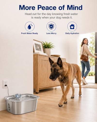 Image of PETNF 3-Gallon Stainless Steel Dog Water Fountain for Large Dogs, Dog Water Bowl Dispenser with 2 Filters, Visible Water Window, Quiet Pump & LED Low-Water Indicator