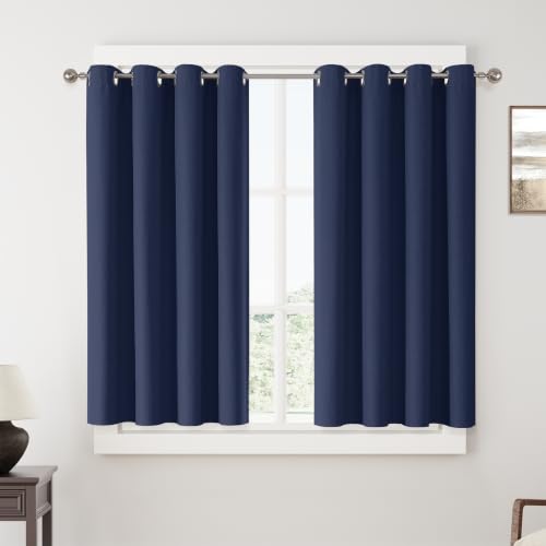 ChrisDowa Navy Blue Blackout Curtains 54 Inches Long 2 Panels for Bedroom