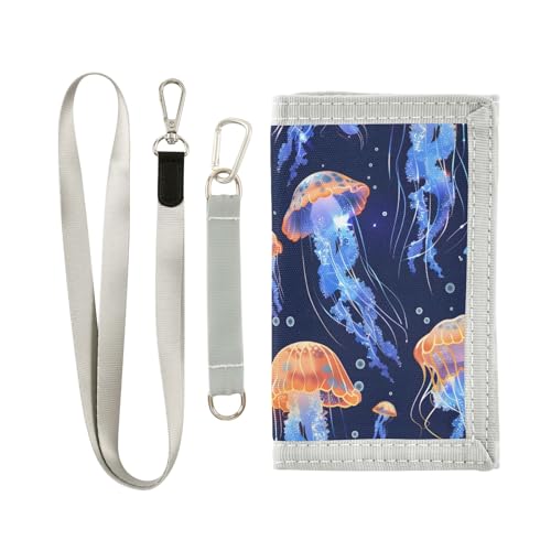 ALAZA Kids Wallets for Boys Girls Toddler Trifold Wallet Children Small Jellyfish Yellow with Zipper Coin Pocket