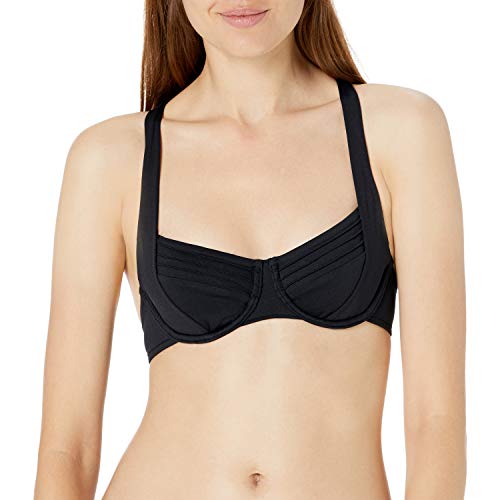 Seafolly Women's Pintucked Underwire Bikini Top Swimsuit, Black, 8 US