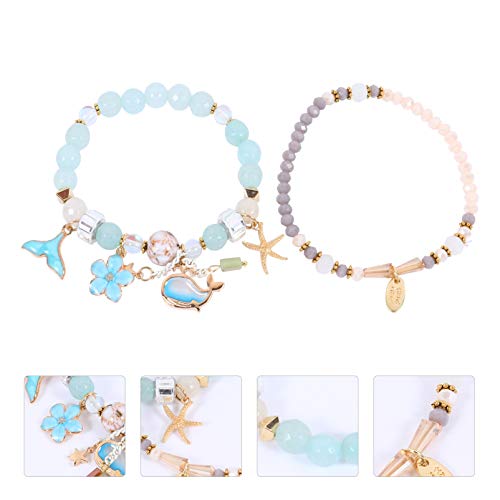 Amosfun Infantil Pulseira Sereia Pulseira Princesa Contas de Cristal Pulseira Kit de Joias Sob O Mar