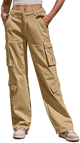 Fuakesor Cargohose Damen Baggy Y2K Multi Taschen High Waist Stretch Wanderhose Sport Jogginghose mit Elastischen Knöcheln