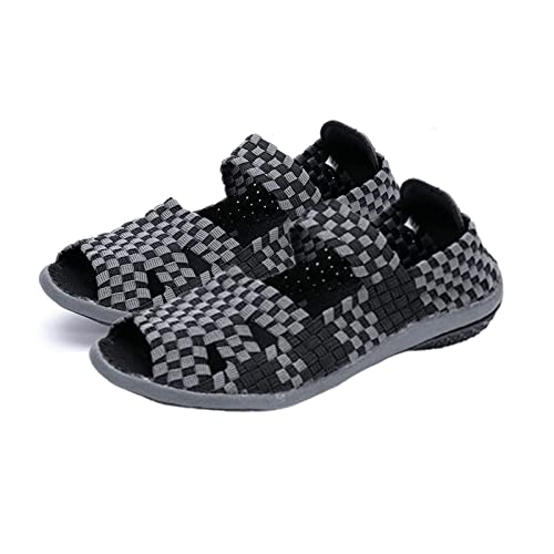 DESESE Womens Elastic Belt Casual Shoes,Elastic Hollow Woven Women's Shoes,Handmade Woven Shoes Fish Mouth Mom Shoes Breathable and Comfortable Fashion Shoes